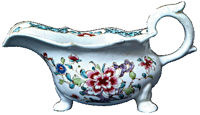 Bow famille rose sauceboat, c 1752/53, courtesy Simon Spero